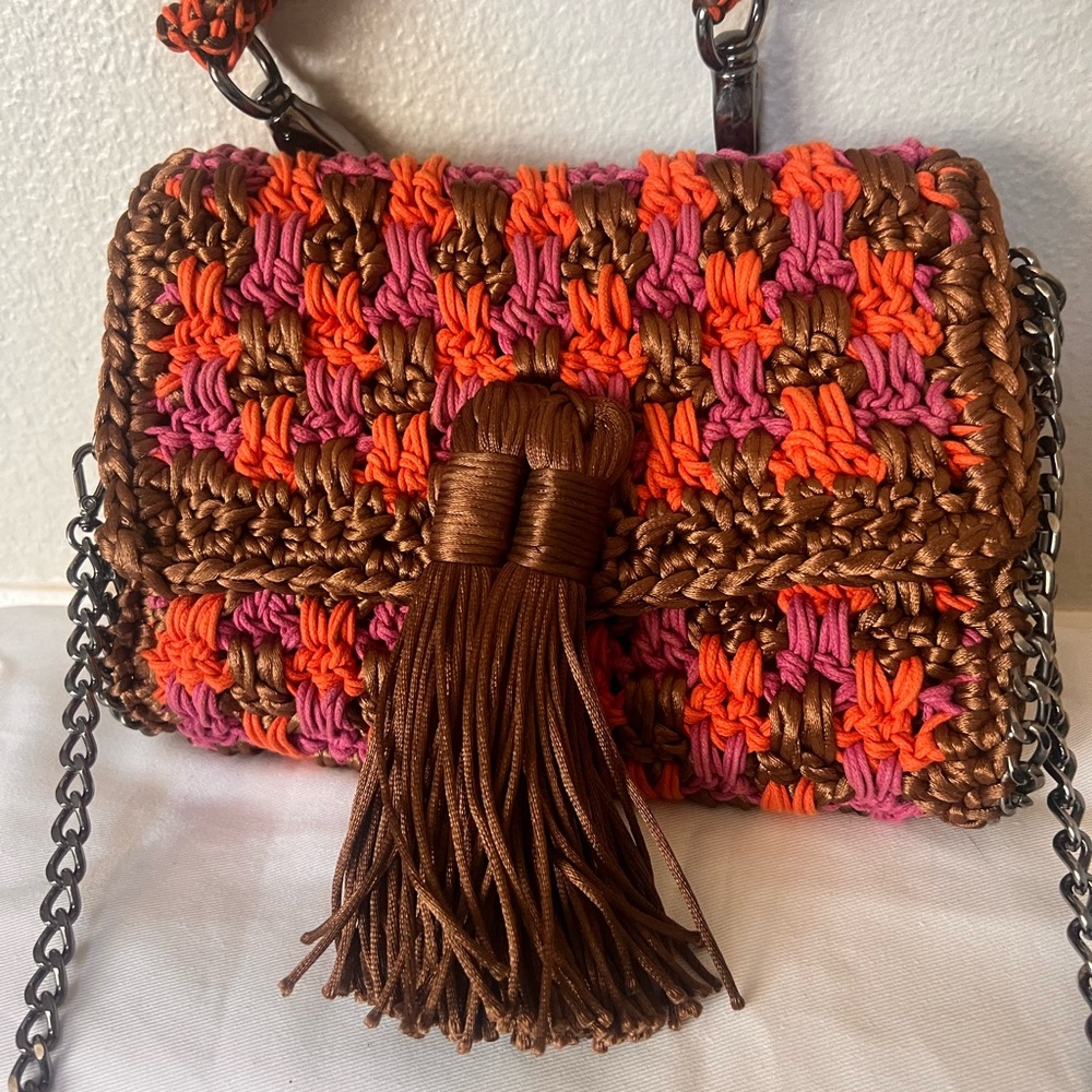 Chic Brown and Pink Crossbody Bag with Leather Tassel